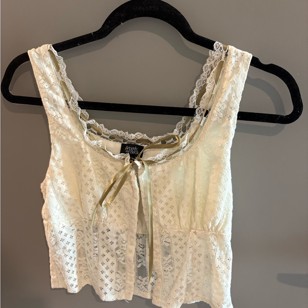 Urban Outfitters Cream Lace Blouse with Ribbon